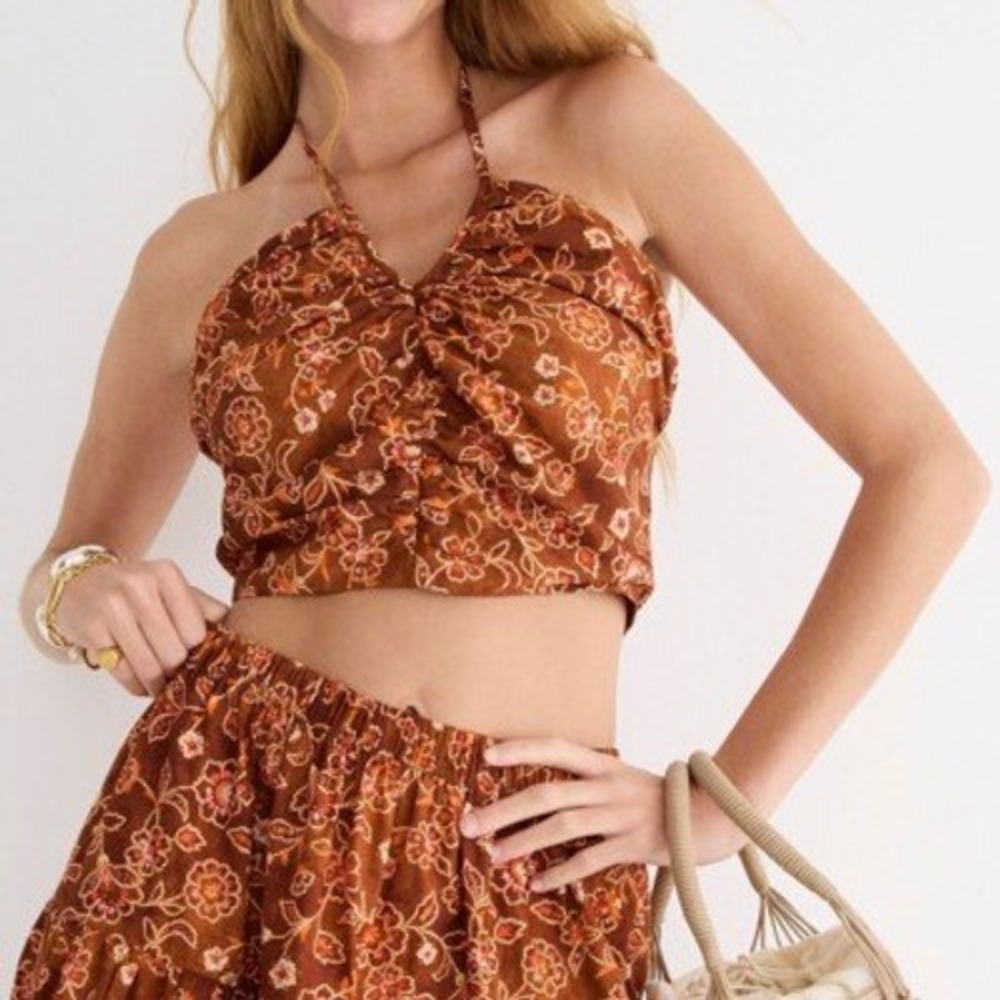 J.Crew Smocked‎ Halter Top n Vintage Vines Sz 8 100% Cotton